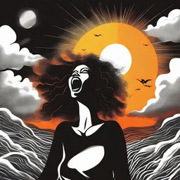 A black and white illustration for a spiritual book cover titled 'O Sol Depois da Tempestade' by Tauane Hasselmann