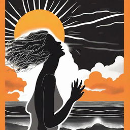 A black and white illustration for a spiritual book cover titled 'O Sol Depois da Tempestade' by Tauane Hasselmann