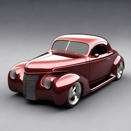 Create a custom car combining the features of a 1939 black cherry Chevy coupe and the likeness of a Camaro