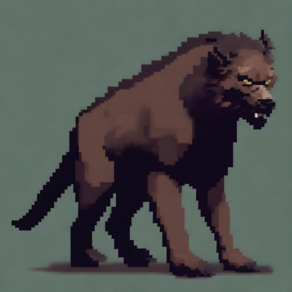 A large, realistic two-legged beast in pixel art style, showcasing detailed textures and lifelike features