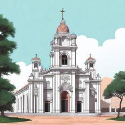 A detailed illustration of Igreja Nossa Senhora da Pena, the historical Matriz church located in Porto Seguro