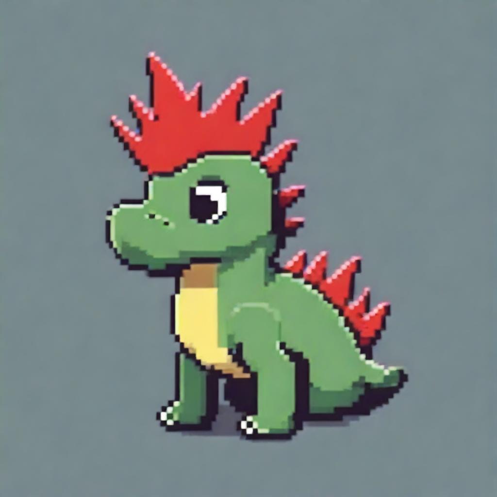 A small pixel art dinosaur wearing a red crown