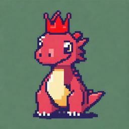 A small pixel art dinosaur wearing a red crown