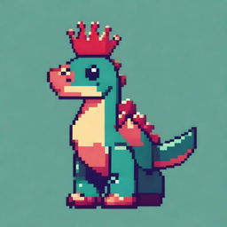 A small pixel art dinosaur wearing a red crown