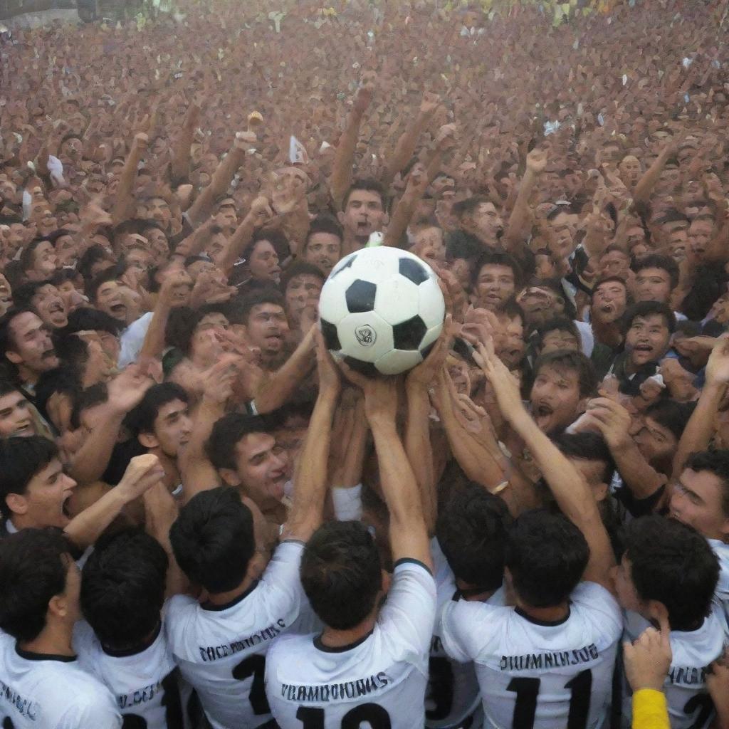 Vasco football team using the Dragon Balls to win the Brazilian Championship, surrounded by cheering crowds and exhilarating atmosphere