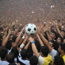 Vasco football team using the Dragon Balls to win the Brazilian Championship, surrounded by cheering crowds and exhilarating atmosphere