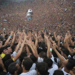 Vasco football team using the Dragon Balls to win the Brazilian Championship, surrounded by cheering crowds and exhilarating atmosphere