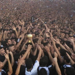 Vasco football team using the Dragon Balls to win the Brazilian Championship, surrounded by cheering crowds and exhilarating atmosphere