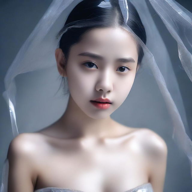 A girl wearing transparent clothing, depicted in a tasteful and artistic manner