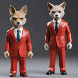 Dexter Morgan and Legoshi from Beastars, both sporting elegant red suits, stand side by side. Their expressions are intriguing, capturing their unique personal traits.