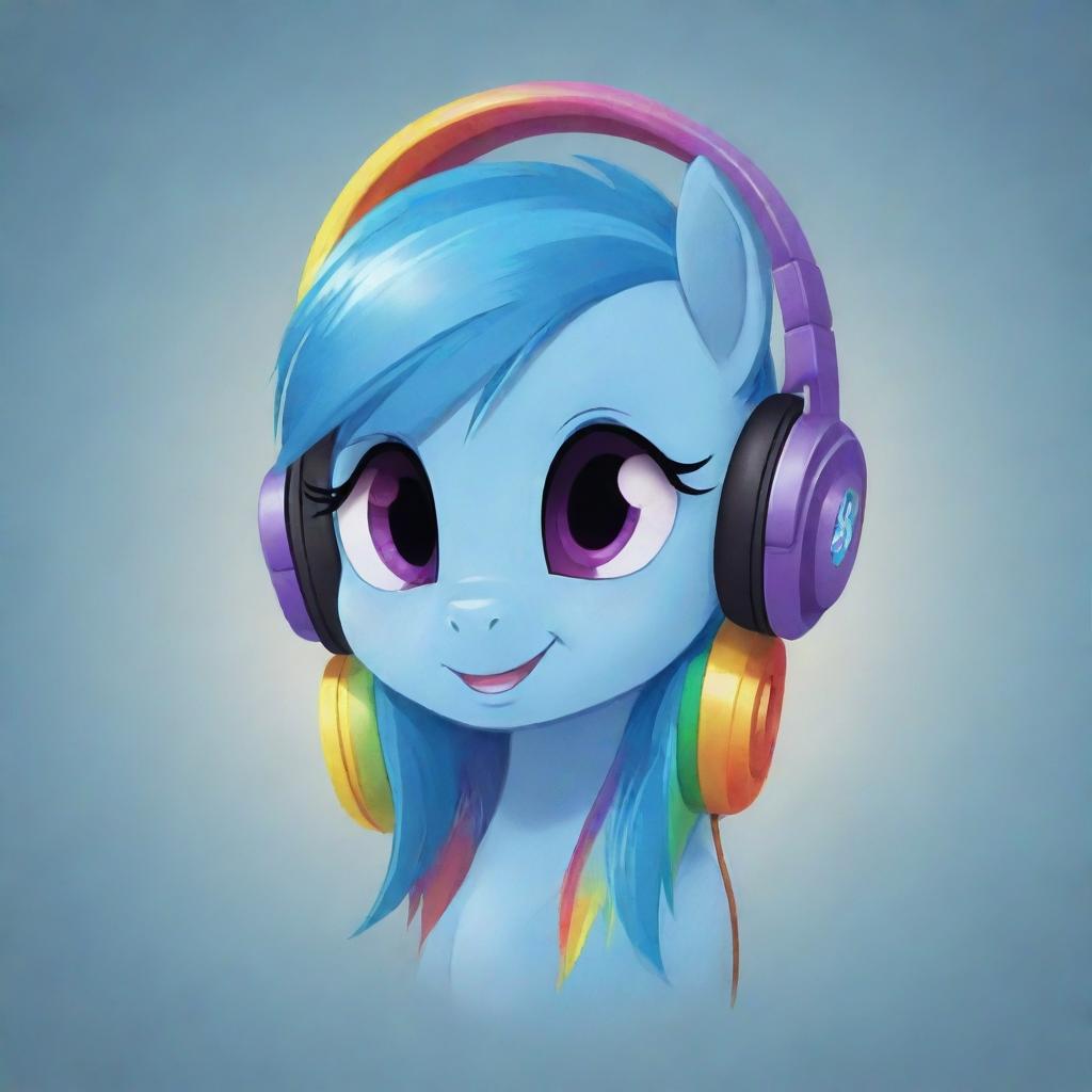 A 2D illustration of the character Rainbow Dash from My Little Pony wearing cool headphones.