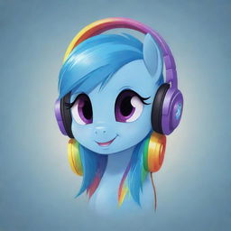 A 2D illustration of the character Rainbow Dash from My Little Pony wearing cool headphones.