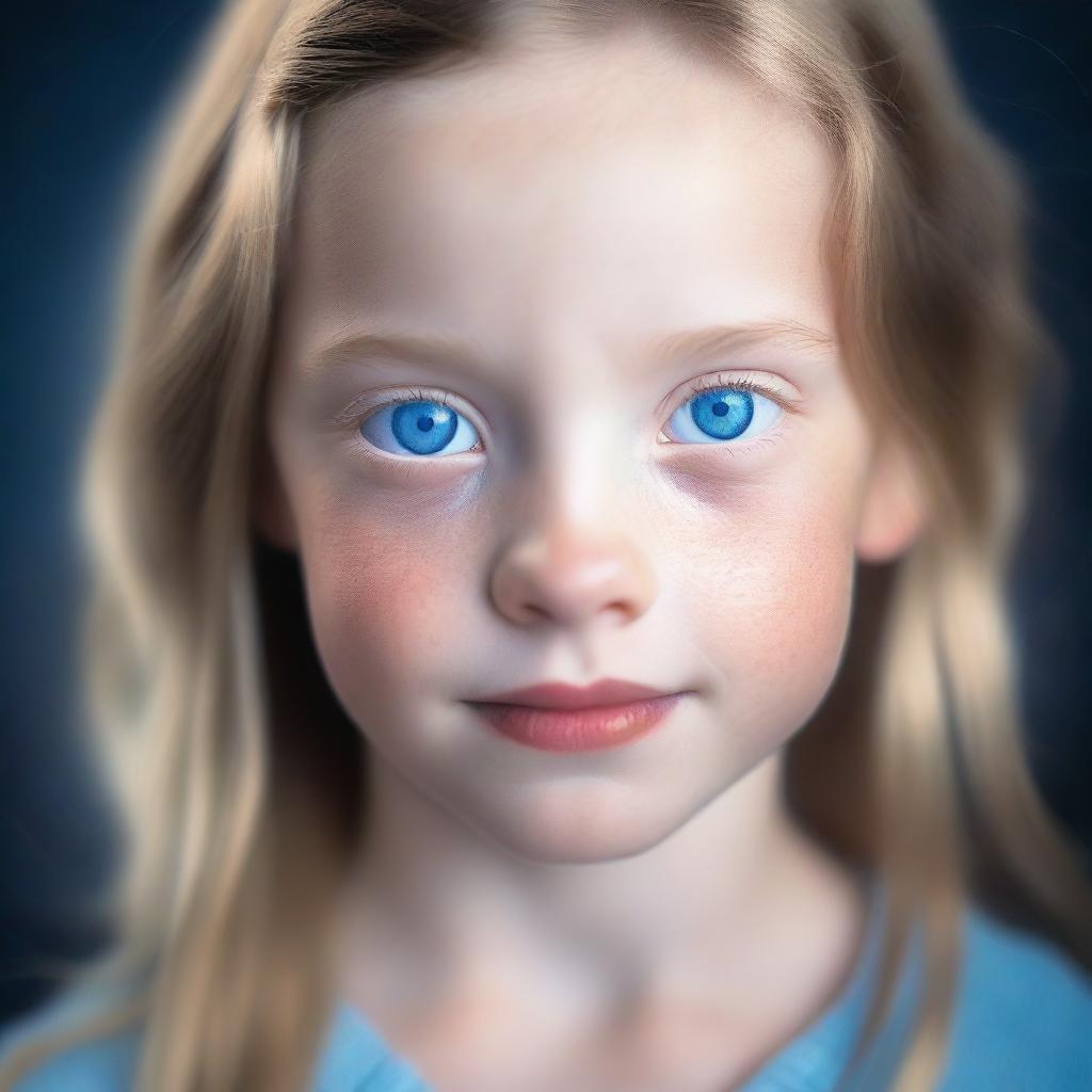 A portrait of a young girl with blue eyes