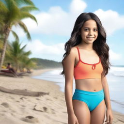 A tasteful and respectful depiction of an 18-year-old Jenna Ortega in a swimsuit