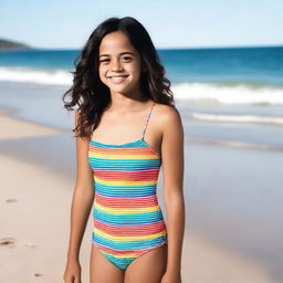 A tasteful and respectful depiction of an 18-year-old Jenna Ortega in a swimsuit