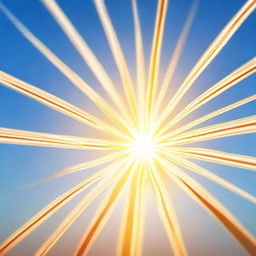 A vibrant and detailed image of the sun, radiating bright golden rays against a clear blue sky