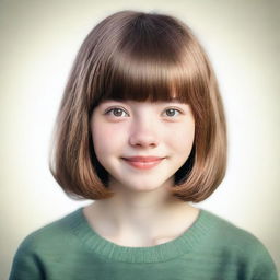 A detailed portrait of a 16-year-old girl with short, shoulder-length hair and bangs