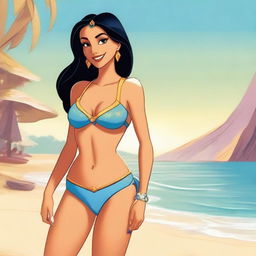 A tasteful and respectful depiction of Princess Jasmine from Aladdin in a swimsuit