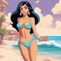 A tasteful and respectful depiction of Princess Jasmine from Aladdin in a swimsuit