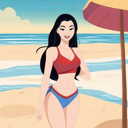 A tasteful and respectful depiction of Princess Mulan in a swimsuit