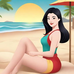 A tasteful and respectful depiction of Princess Mulan in a swimsuit