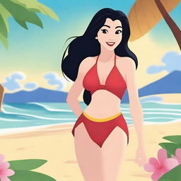 A tasteful and respectful depiction of Princess Mulan in a swimsuit