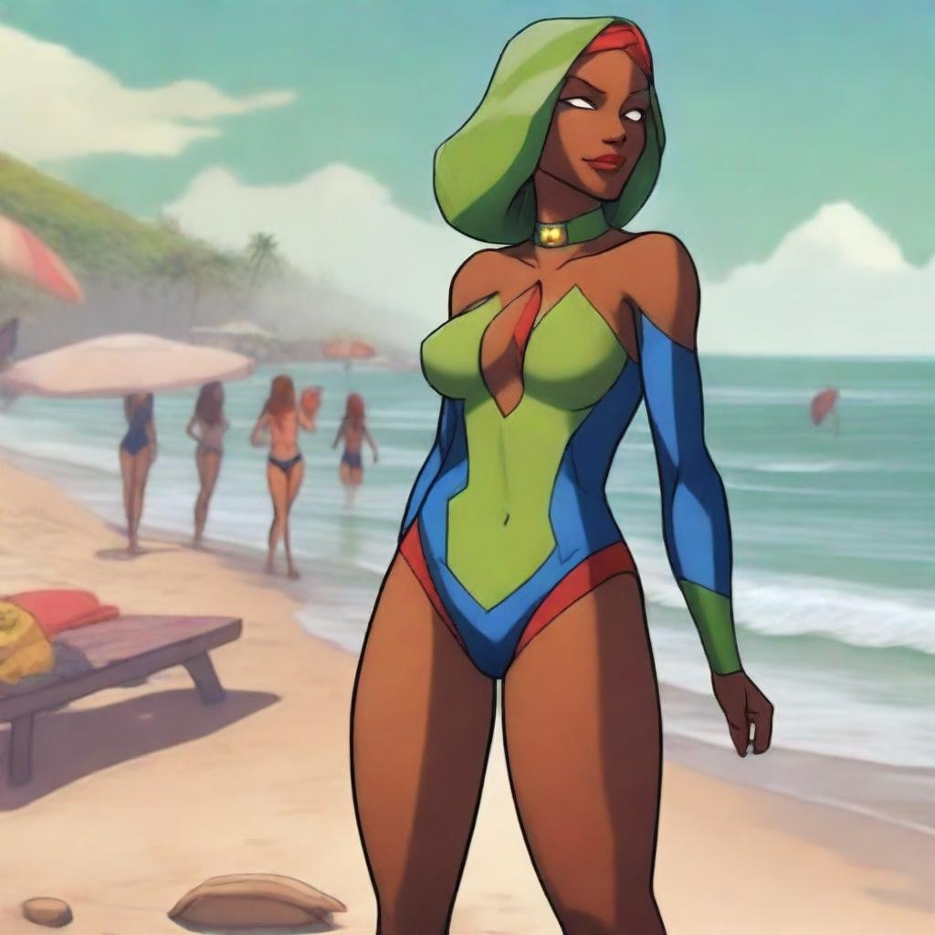 A tasteful and respectful depiction of Miss Martian from the Young Justice TV show in a swimsuit