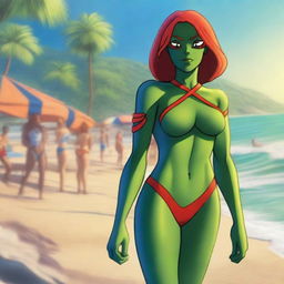 A tasteful and respectful depiction of Miss Martian from the Young Justice TV show in a swimsuit