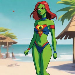 A tasteful and respectful depiction of Miss Martian from the Young Justice TV show in a swimsuit