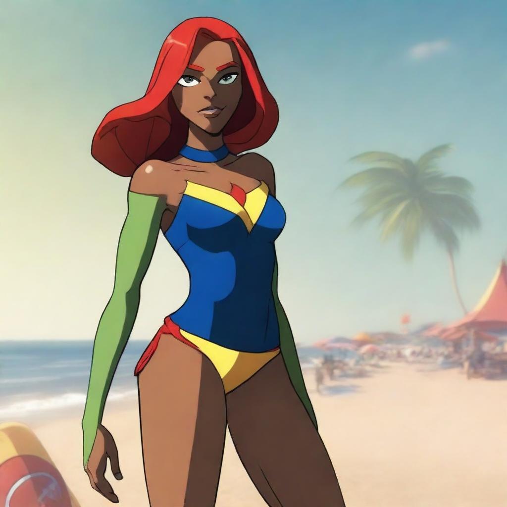 A tasteful and respectful depiction of Miss Martian from the Young Justice TV show in a swimsuit