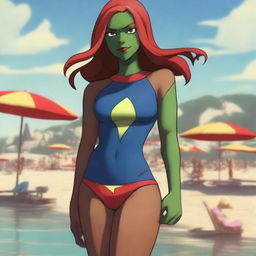 A tasteful and respectful depiction of Miss Martian from the Young Justice TV show in a swimsuit