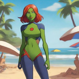 A tasteful and respectful depiction of Miss Martian from the Young Justice TV show in a swimsuit