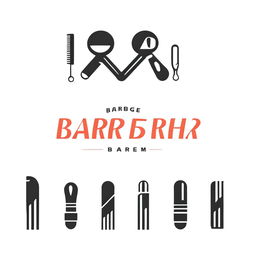 A stylish and modern logo for a barbershop, featuring classic barber elements like scissors, a comb, and a barber pole