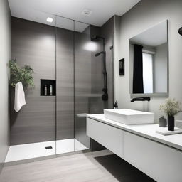 A modern bathroom featuring sleek, minimalist design with clean lines and contemporary fixtures