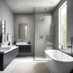 A modern bathroom featuring sleek, minimalist design with clean lines and contemporary fixtures