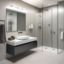 A modern bathroom featuring sleek, minimalist design with clean lines and contemporary fixtures