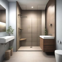 A modern bathroom design with dimensions of 2