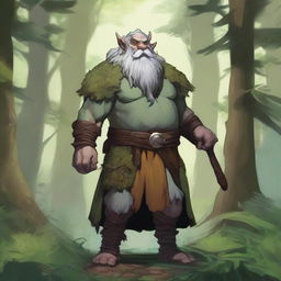 A detailed and majestic illustration of a Firbolg, a gentle giant from Dungeons & Dragons