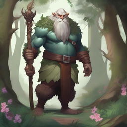 A detailed and majestic illustration of a Firbolg, a gentle giant from Dungeons & Dragons