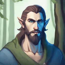 A young blue Firbolg with a beard