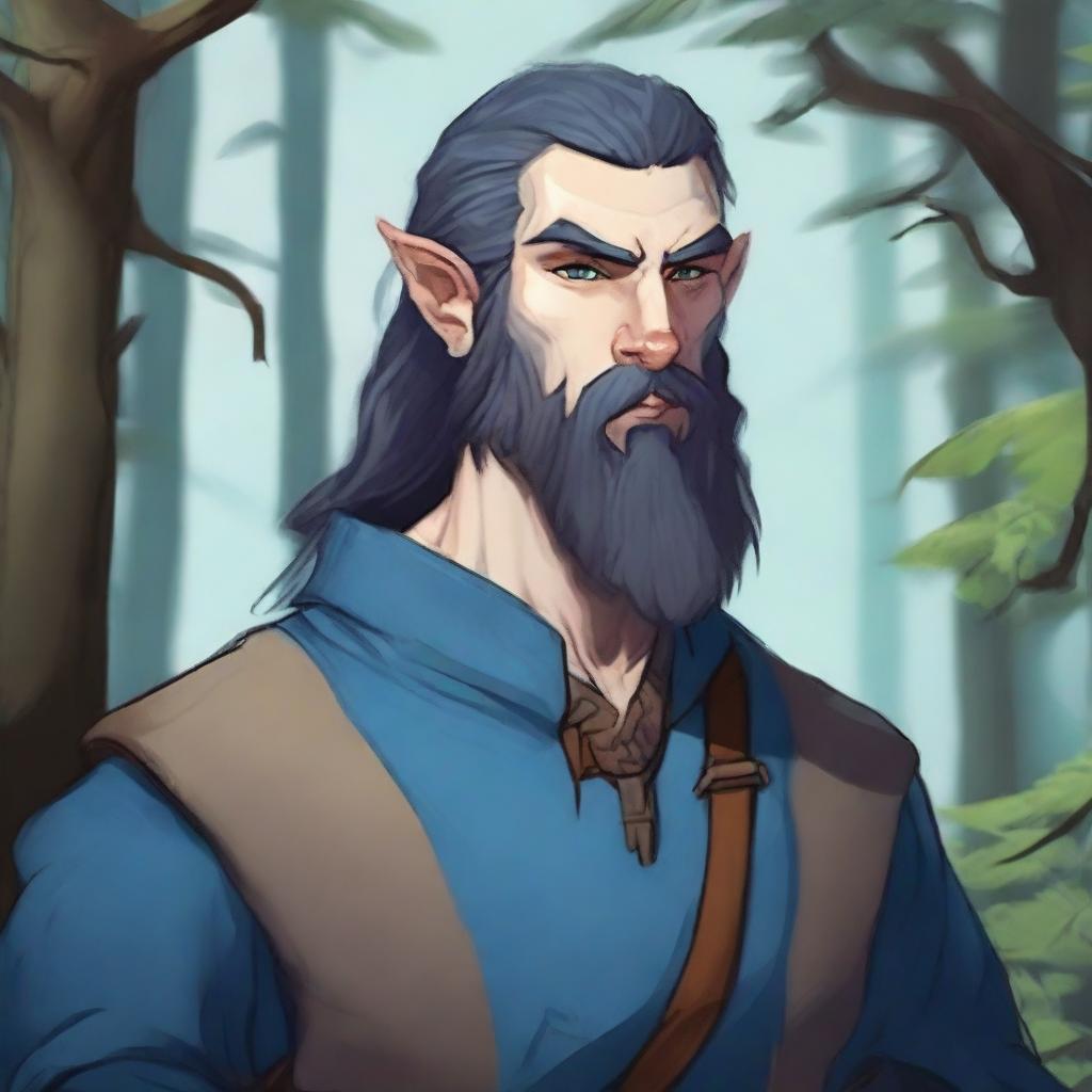 A young blue Firbolg with a beard