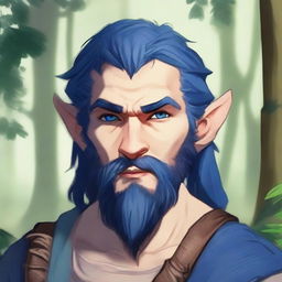 A young blue Firbolg with a beard