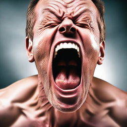 A close-up of a man screaming with intense emotion