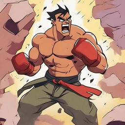 A cartoon-style fighter screaming in the heat of battle