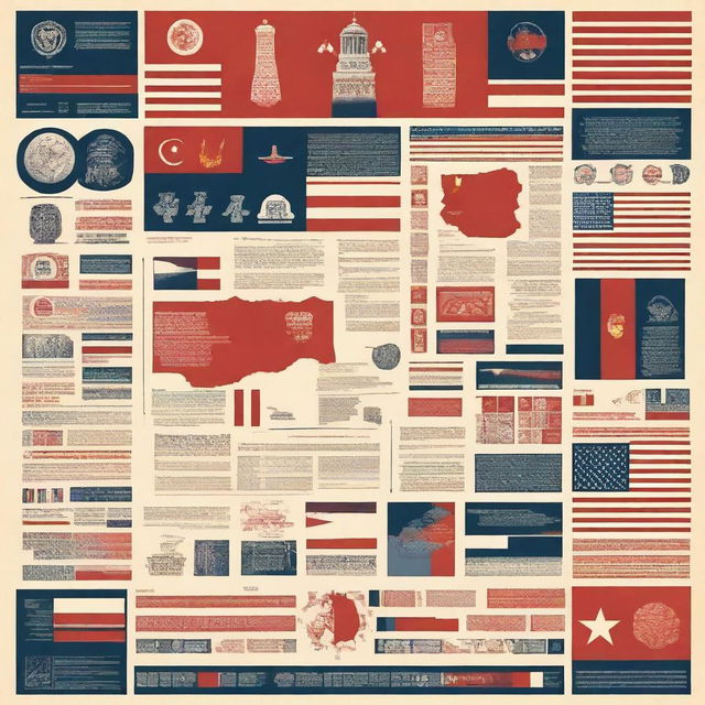 A detailed poster about the Cold War, featuring iconic symbols such as the Berlin Wall, nuclear missiles, and the flags of the USA and USSR