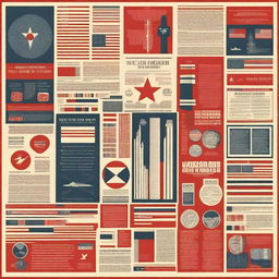 A detailed poster about the Cold War, featuring iconic symbols such as the Berlin Wall, nuclear missiles, and the flags of the USA and USSR