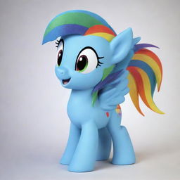 Generate a vibrant, animated image of the upbeat and playful character Rainbow Dash from My Little Pony, showcasing her vivid rainbow-colored mane and azure blue body.