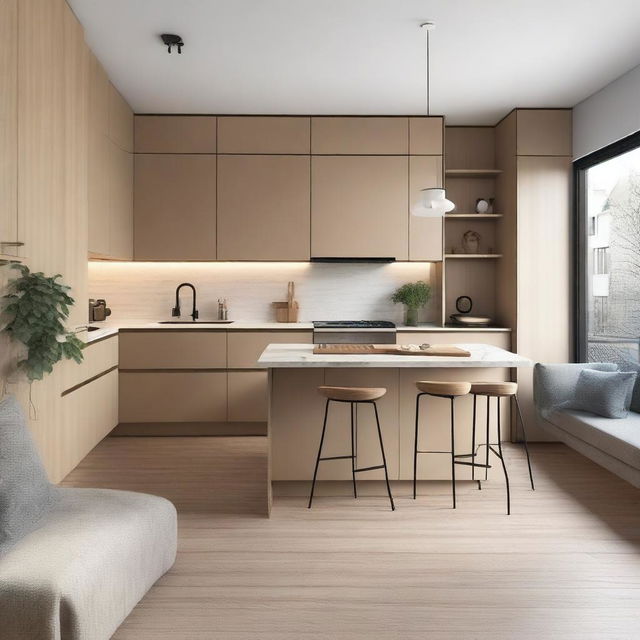 A cozy and functional kitchen designed within a 4-meter space