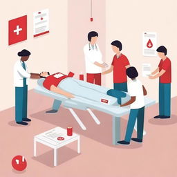 A detailed illustration of a blood donation event