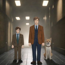 A stylish anime-style artwork featuring Dexter Morgan from 'Dexter' and Legoshi from 'Beastars', standing side by side in a suspenseful atmosphere.